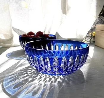 Японская фруктовая тарелка ручной работы 14x5,5 см, салатница из хрустального стекла