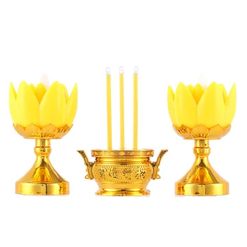 3в1 Электрическая свеча Lotus и курильница для благовоний 2AAA Таиланд Буддизм Освещение Желтое Мерцание светодиодный Дорожный Обетный светильник 13,5-16см