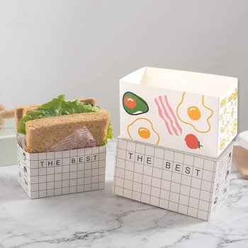 10шт Целлофановая бумажная упаковка для сэндвичей, бумажная коробка для толстых яичных тостов, выпечки гамбургеров, западной выпечки, лоток для бумаги, упаковочная коробка