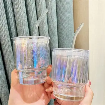 Красочное лазерное стекло в корейском стиле Aurora Borealis В стиле Ins С высокой цветопередачей Летняя бамбуковая чашка Кофейная чашка Присоска