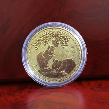 Новогодний подарок Мышь Крыса Памятная монета Копия года Крысы Коллекция монет с позолотой Безналичная сувенирная монета китайского Зодиака