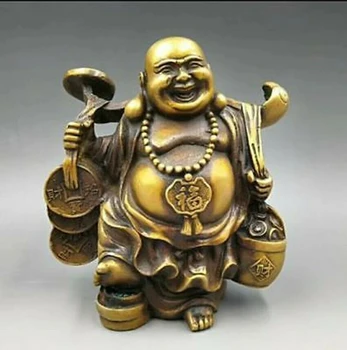 Китайский медный Феншуй Юаньбао Богатство Счастливый смех Статуя Будды Майтрейи
