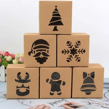 10 шт. Рождественских подарочных коробок для печенья из крафт-бумаги, сумок для конфет, упаковочных коробок для пищевых продуктов, Рождественской вечеринки, детского подарка, Новогоднего Навидада 2023