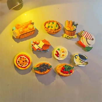 Имитация творческой личности Наклейка на холодильник для еды Хлеб, Кофе, пицца, Тосты, Магнит, Стереоскопическое Мультяшное украшение для дома