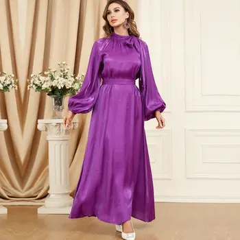 Ид Полное покрытие Рамадан Платье с пышными рукавами Марокко Мусульманское платье Женщины Абая Повседневные вечерние платья Ислам Длинный халат Femme Vestidos