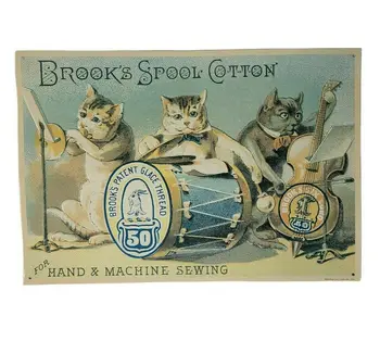 Винтажная катушка Brooks, хлопковая жестяная металлическая табличка с логотипом, нитки с засахаренной датой, лента для шитья кошек-Показать оригинальное название