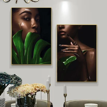 Плакаты и принты Green Leaf Gir Холст Современная живопись Настенные панно для интерьера гостиной Cuadros Home Decor