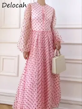 Delocah Высококачественное летнее женское плиссированное дизайнерское длинное платье с рукавом-фонариком, высокой талией и цветочным принтом, платья трапециевидной формы с вырезами