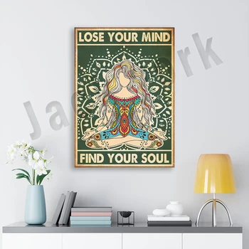 плакат с намасте для медитации на йоге, потеряй рассудок, найди свою душу, ретро-плакат, домашний декор, настенное искусство, подарок для йоги