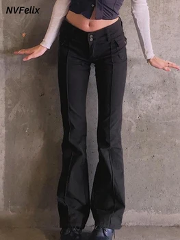 Женские расклешенные брюки с винтажной строчкой, брюки-труба с высокой талией, одежда Y2k, прямые повседневные брюки, Корейская уличная мода