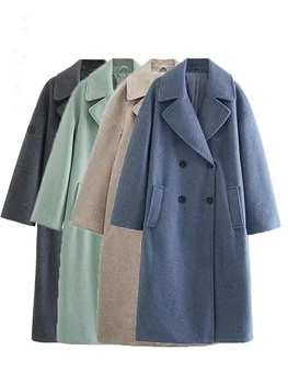 Женское зимнее серое пальто из плотной искусственной шерсти 2023 года с пуговицами, свободным карманом с длинным рукавом, женское элегантное пальто 202210