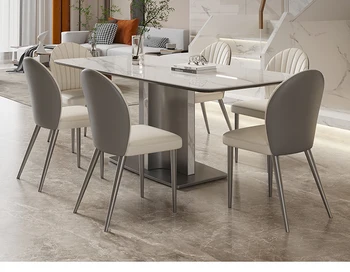 Итальянский минималистичный стол из яркой каменной плиты, современный простой дизайнер высокого класса, легкий роскошный прямоугольный креативный стол-стул