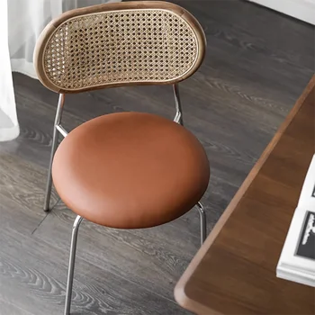 Кожаные обеденные дизайнерские стулья для гостиной, плетеный пол, шезлонг со спинкой, шезлонг с вращающейся современной мебелью середины века