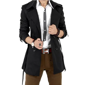 Мужская куртка-ветровка, винтажный черный, Хаки, Демисезонный деловой тренч, мужское двубортное Ретро Классическое длинное пальто, толстое