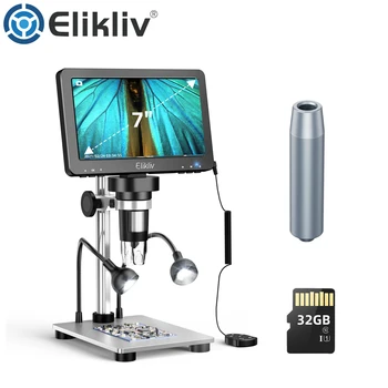 Elikliv DM9 7-дюймовый Цифровой микроскоп 50X-1200X с регулируемым HD LCD Видеомикроскопом, Камера для пайки электроники на печатных платах, Инструмент для пайки