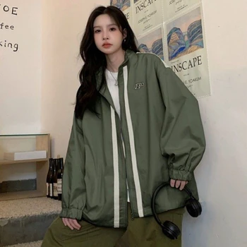 Корейская версия, женская куртка со стоячим воротником, Весна и лето, на молнии, Свободный повседневный модный кардиган, бейсбольная куртка, топ 2023