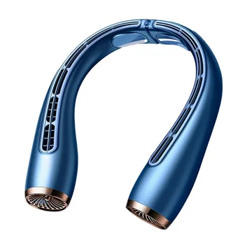 Шейный вентилятор USB Безлопастной вентилятор с Турбонаддувом Перезаряжаемый Немой Портативный Домашний Наружный Вентилятор Складной Охлаждающий Вентилятор Синий
