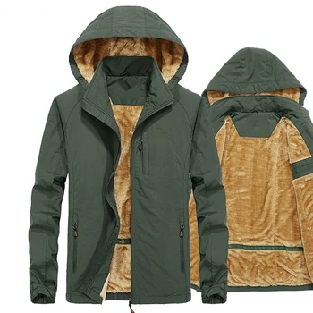Зимняя мужская повседневная водонепроницаемая ветрозащитная куртка из толстой шерсти с капюшоном Мужская новая куртка для активного отдыха 5XL Плюс Размер Парка