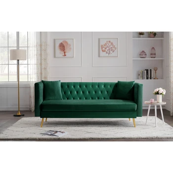 бархатный диван диван-футон для гостиной со съемным подлокотником и золотистыми ножками многофункциональный диван-кушетка для квартиры зеленый