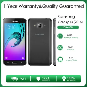 Оригинальный Разблокированный Samsung Galaxy J3 (2016) 4G четырехъядерный смартфон с 2 Sim-картами, 2 ГБ ОЗУ, 8 ГБ ПЗУ, 8 МП, 5,0 