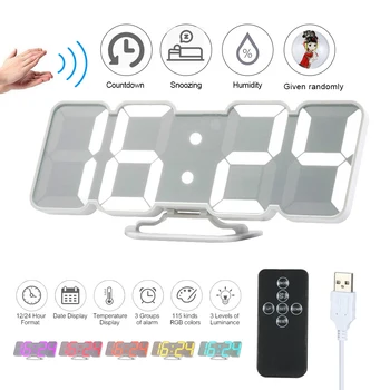 Электронный будильник Цифровые настольные часы Модернизированный 3D беспроводной пульт дистанционного управления RGB LED Будильники с питанием от USB Отображение температуры /даты
