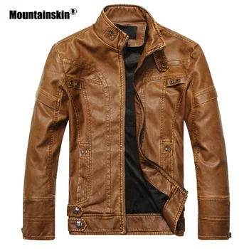 Мужские кожаные куртки Mountainskin, мотоциклетная куртка из искусственной кожи, мужские осенние повседневные кожаные пальто, приталенная мужская брендовая одежда SA588