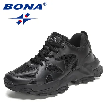 BONA 2023 Новые дизайнерские кожаные кроссовки для бега Спортивные тренировочные кроссовки Мужские нескользящие мужские кроссовки для бега трусцой