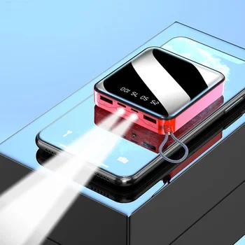 Мини-банк питания 20000 мАч быстрая зарядка с цифровым дисплеем фонарика Портативное внешнее зарядное устройство для iPhone и Android