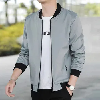 Новая мужская куртка с тонким воротником-стойкой 2023, молодежная деловая повседневная куртка на молнии