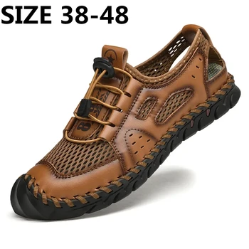 Новые мужские сандалии, уличная легкая летняя обувь, дизайнерские мягкие слайды, кроссовки, повседневная кожаная обувь на платформе, Размер 38-48