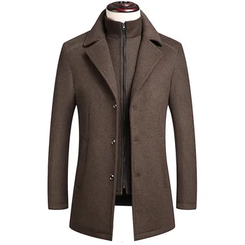Мужское зимнее шерстяное пальто, Мужская повседневная брендовая однотонная шерстяная смесь средней длины, шерстяной бушлат, мужской тренч, пальто