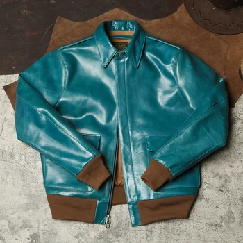 качественная новинка 2023 года, роскошная брендовая винтажная куртка-бомбер из натуральной кожи.качественное пальто из конской кожи толщиной 1,0 мм. мужская короткая тонкая кожа