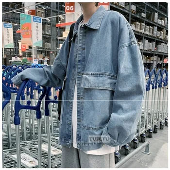 2023 Джинсовое пальто в Гонконгском стиле, Мужская куртка для спецодежды со свободным карманом, Осенний Модный Корейский топ