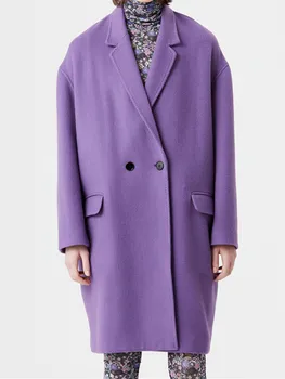 Женское прямое шерстяное пальто с зубчатым рисунком, кардиган в стиле ретро, Осень-зима 2022, Двубортная куртка средней длины с длинным рукавом
