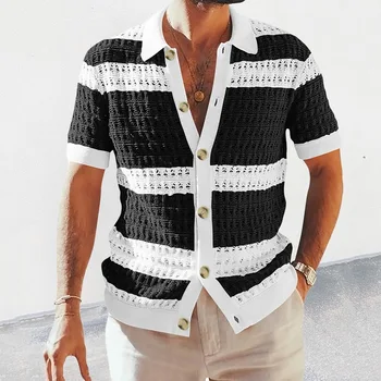 Летний мужской новый однобортный свитер с вырезом в тон, сексуальный лацкан, кардиган, рубашка с короткими рукавами 2023 г.