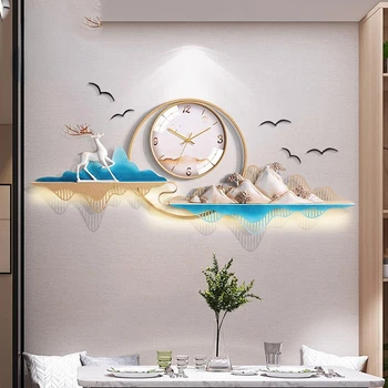 Настенные часы с лампой для гостиной, новые китайские большие креативные часы для крыльца, домашние декоративные часы, подключаемый немой настенный стол