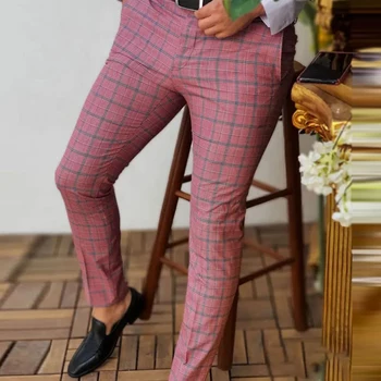 Мужские повседневные брюки в клетку Regular Stretch на пуговицах, приталенного кроя, деловой брючный костюм