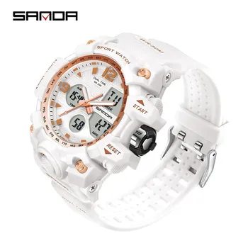 Модные мужские военные часы Sanda от ведущего бренда, белые спортивные часы, светодиодные цифровые 50-метровые Водонепроницаемые Многофункциональные часы Relogio Masculino