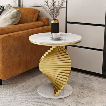 Журнальный столик из скандинавского мрамора 2022 года, простой современный угловой диван для креативной гостиной, немного света, роскошный балкон, простой маленький круглый столик