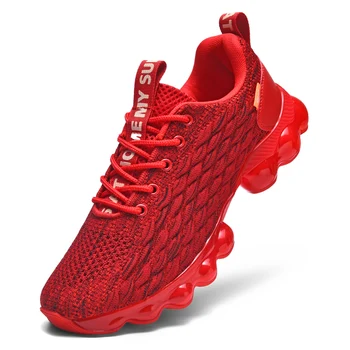 Красная спортивная обувь, мужские кроссовки с дышащей сеткой, спортивная обувь для фитнеса на открытом воздухе, нескользящие износостойкие кроссовки, женские кроссовки