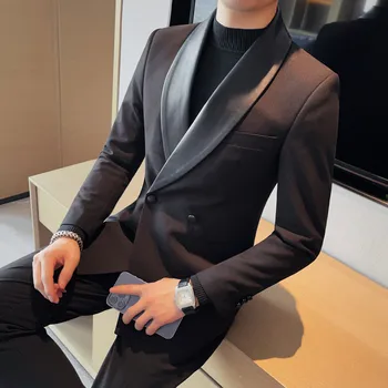 Высококачественные роскошные двубортные черные куртки-блейзеры для мужчин, деловая официальная одежда 2023, приталенные повседневные пальто-смокинги