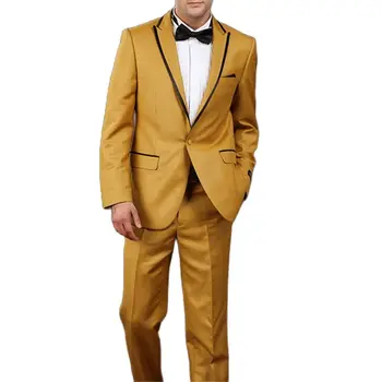 Новый мужской костюм с золотым отворотом на свадьбу, 2 предмета (куртка + брюки) Смокинги жениха на одной пуговице, Свадебный блейзер