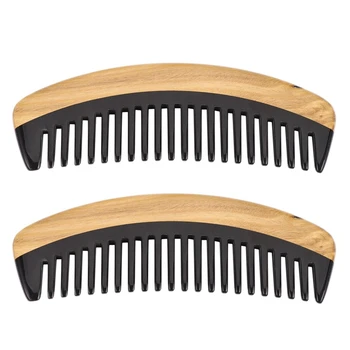 2X Расческа для волос - деревянная расческа для распутывания вьющихся волос с широкими зубьями - без статического воздействия, расческа из сандалового дерева и рога буйвола