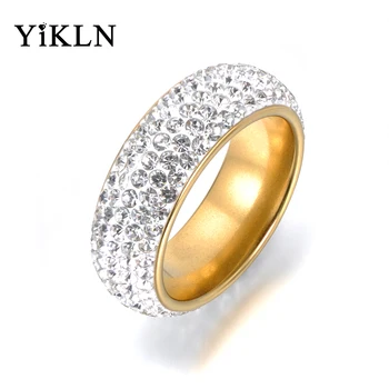 YiKLN Classic, кольца для пальцев из нержавеющей стали со стразами, оправа в виде паве, CZ Кристалл, Обручальные кольца золотого цвета, ювелирные изделия для женщин YR18057