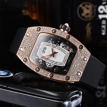 Новые женские часы Tonneau люксового бренда в спортивном стиле, Модные женские наручные часы с бриллиантами для девочек, женские кварцевые резиновые наручные часы Montre Femme