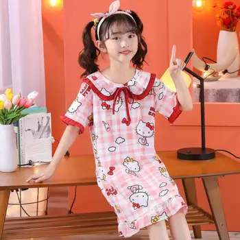 Детская пижама Kawaii Hello Kitty Y2K Sanrio, летняя ночная рубашка с рисунком Куроми, милая свободная одежда для отдыха, подарок для девушки из аниме