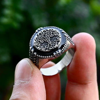 Винтажное кольцо с Древом Жизни скандинавских Викингов из нержавеющей стали, персонализированное байкерское кольцо-амулет, Модные мужские ювелирные изделия, подарки Оптом