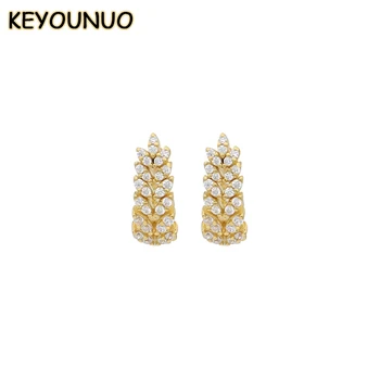 KEYOUNUO Позолоченные Серьги-кольца с фианитами Для женщин, серьги-кольца с листьями Циркона, Модные женские украшения для свадебных вечеринок Оптом