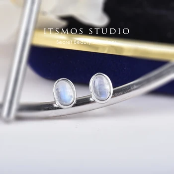 ITSMOS Серьги с заклепками из радужного лунного камня, серебряная серьга с овалом из натурального драгоценного камня, простые украшения для девочек, подарок для женщин