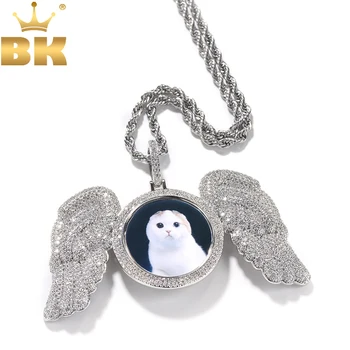 THE BLING KING На заказ, 2 размера, фото-кулон с крыльями Ангела, ожерелье с микро-покрытием CZ, ювелирные изделия с эффектом памяти для подарка, хип-хоп ювелирные изделия